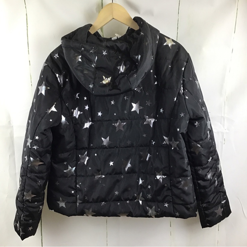 Live Well Active Women’s Black With Silver Star Hooded Puffer Jacket Sz. M - Picture 6 of 11